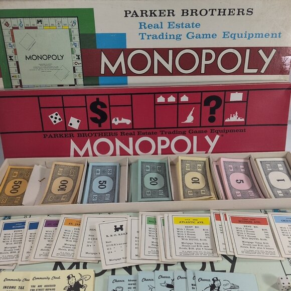 Vintage Monopoly Parker Brothers 1961 Real Estate Trading Board Game Equipment - Picture 2 of 16